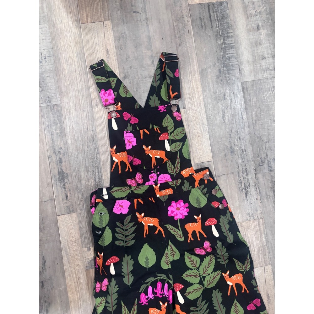 Princess Highway Woodland Deer Mushroom Wide Leg Overalls Black Pink Womens 6 - Picture 5 of 8